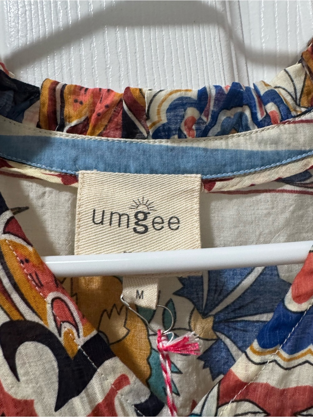 Umgee Cream Floral Boho Blouse with Rust & Blue Accents - Picture 4 of 6